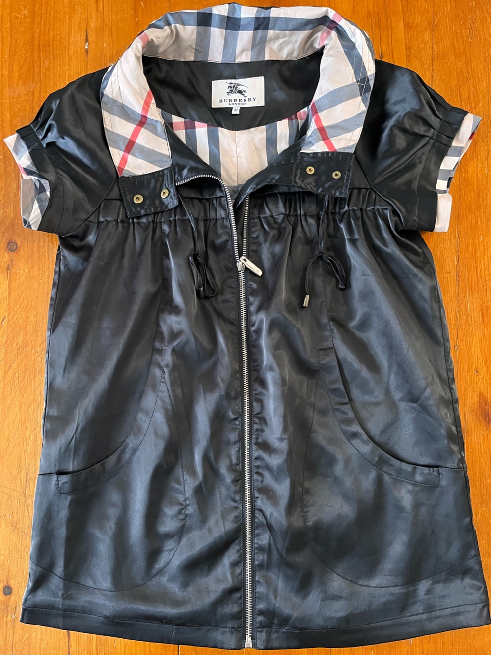 Burberry London Y2K Black Satin & Burberry Check Cap Sleeve Jacket/Dress